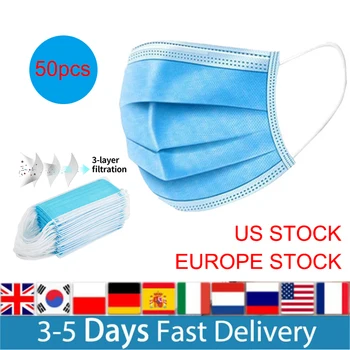 

50pcs Disposable Mask Face Mouth Masks Daily Protective Masks Dust-proof Non-woven Meltblown 3-layer Face Mask Fast delivery