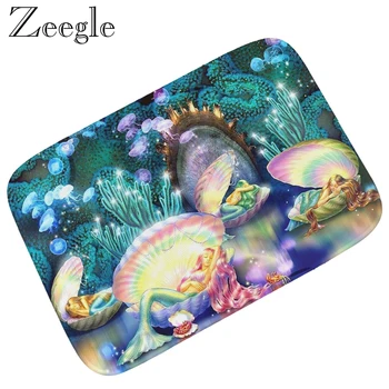 

Zeegle Cartoon Printed Doormat Mermaid Carpet Entrance Flannel Home Decoration Non-slip Floor Mat And Kitchen Rug