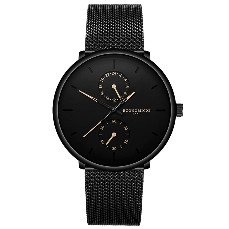 BlackYellow Relojes Hombre синий указатель кварцевые мужские часы повседневные трендовые из нержавеющей стали с сетчатым ремешком ультра тонкий подарок деловые наручные часы - Цвет: BlackYellow