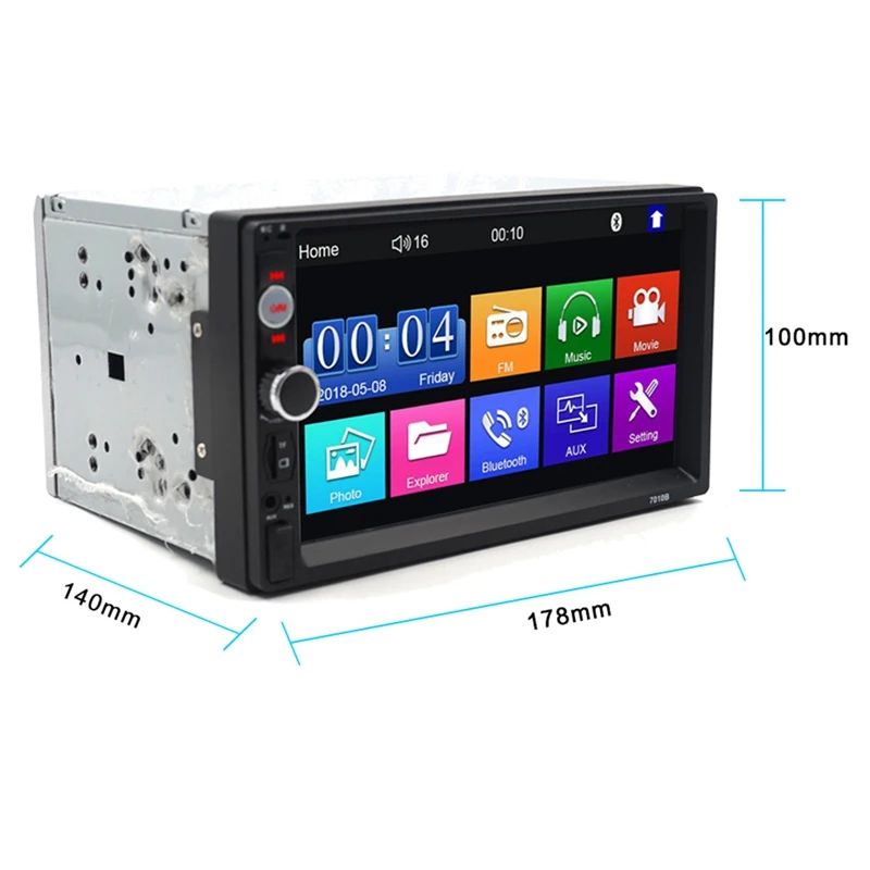 2 Din Car Multimedia Radio Hd 7inch Contact Screen Stereo Bluetooth 12V 2Din Fm Iso Power Aux Input Auto Mp5 Player Sd Usb, 1010