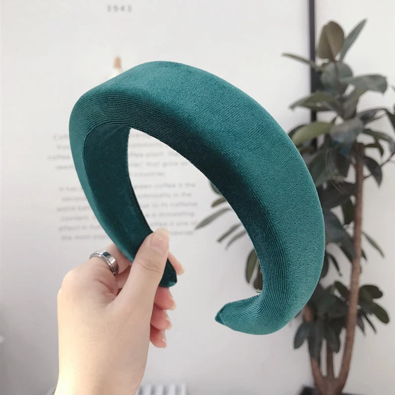 green black MENGJIQIAO новая Толстая бархатная твердая широкая повязка тюрбан губка нескользящая Мягкая лента для волос для женщин девушек винтажные аксессуары для волос - Цвет: green black