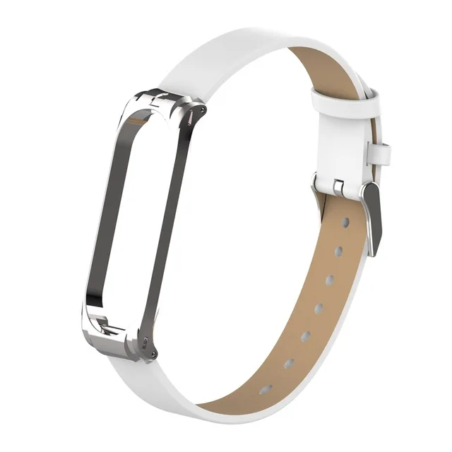 Кожаный ремешок для mi band 4, умный браслет, металлический чехол, PU ремешок для часов, для Xiaomi mi, ремешок, 3 замены, аксессуары для женщин и мужчин - Цвет: White strap