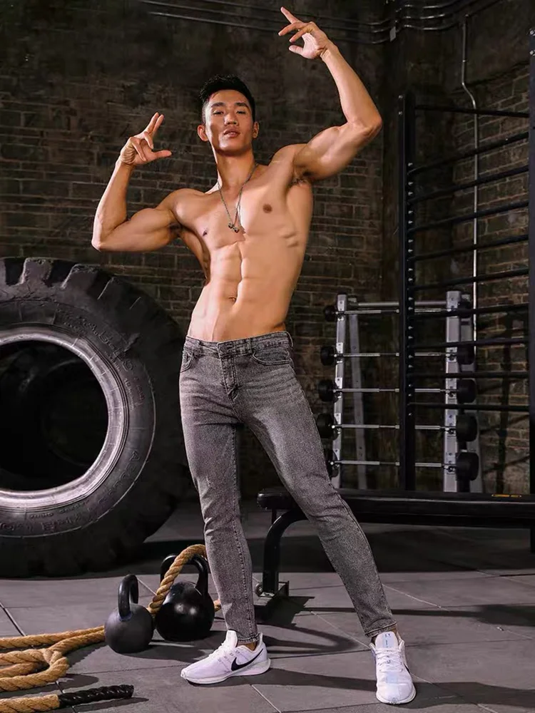 2020GUY MuscleMen's Джинсы Стрейчевые Hhigh Street Brother модные уникальные Брюки Леггинсы острые выпуклые бедра джинсы пластичность