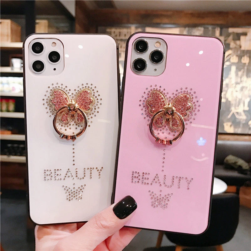 Модный Алмазный чехол для телефона iphone 11 pro max x xr xs с бабочкой кольцом подставкой