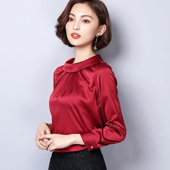 

2020 new ladies solid color lapel long sleeve chiffon T-shirt