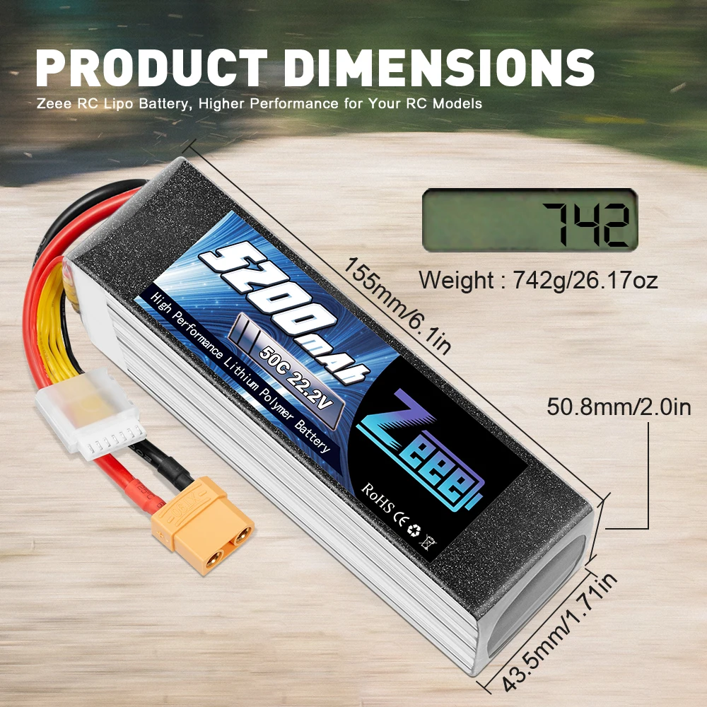 Zeee RC LiPo батарея 50C 5200 мАч 22 2 в 6S Lipo с разъемом XT90 для радиоуправляемого вертолета