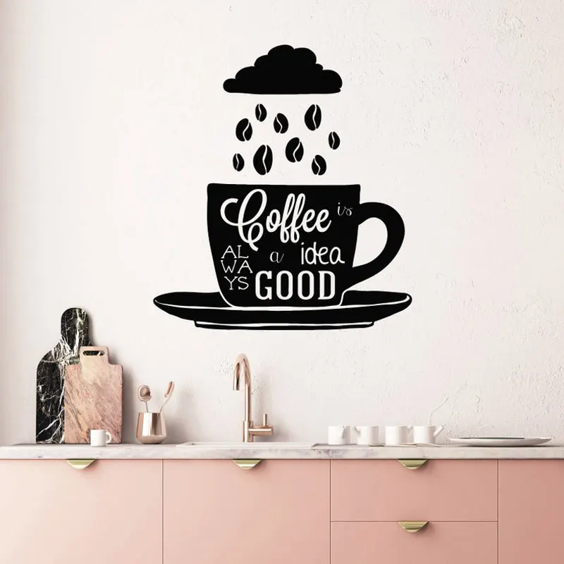 Wall Decal Coffee Is Always A Good Idea Quote Decal Bean Cup Vinyl Sticker aa175