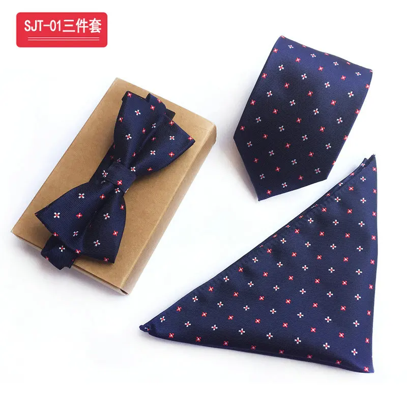 3Pcs Neck Tie Set 3 шт Мужские жаккардовые Пейсли плед Полосатый шелковый галстук мальчишник галстук-бабочка карман квадратный носовой платок Hanky комплект шейных Платков - Цвет: 3Pcs Neck Tie Set