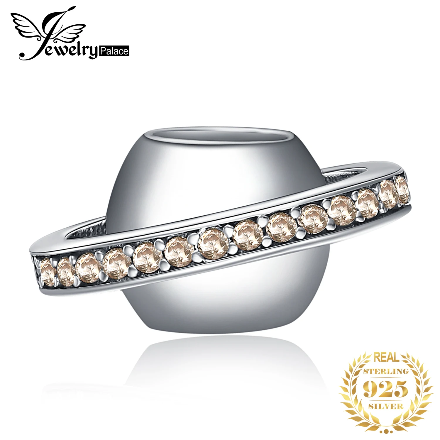 JewelryPalace 925 пробы серебро серо кубического циркония Celestial планета Сатурн Шарм бисер Fit Браслеты Новая горячая Распродажа для Для женщин