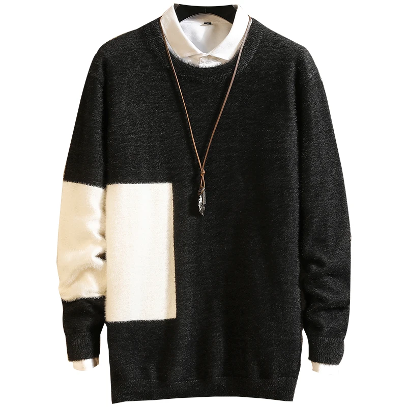

2019 Autumn Winter Christmas Casual O-Neck Patchwork Pullover Sweater Men Turtleneck Fashion Brand Warm Pull