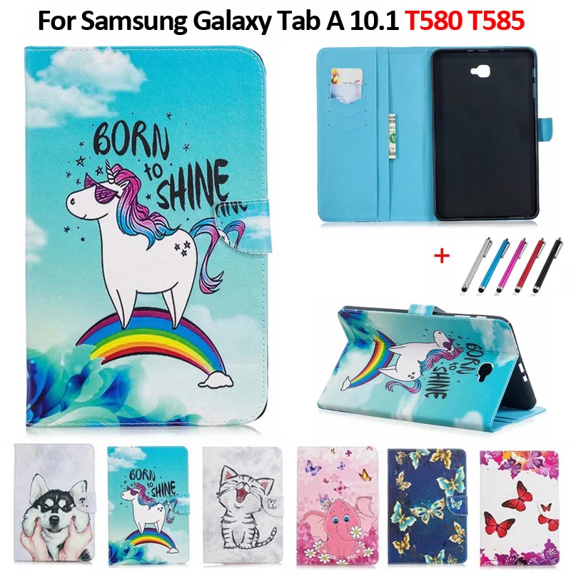 Чехол для Samsung Tab A 10 1 фонарь T580N T585 T585C милый чехол с единорогом кошкой щенком