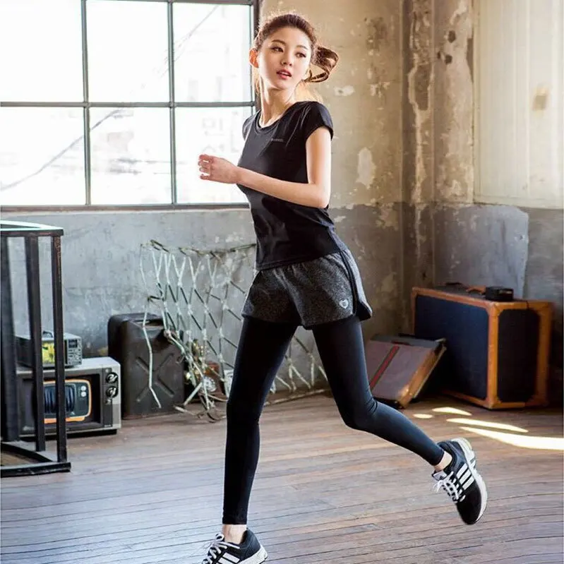 

Running Fitness Large Size Quick Drying Pants Heart Mock Two-Piece One-piece Yoga Pants Tight Sports Ninth Pants