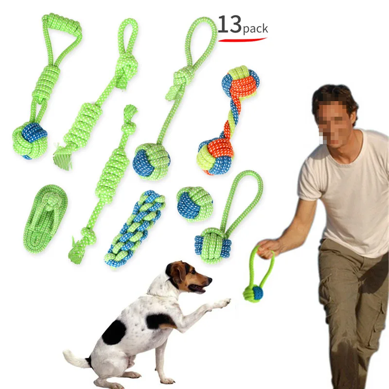 

New Cotton Dog Rope Set Toy Knot Puppy Chew Teething Toys Teeth Cleaning Pet Palying Ball For Small Medium Large Dogs Wholesale