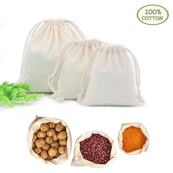 

Grocery Store Bag Vegetable Bags Reusable Flour Bag Eco-friendly Food Storage 100% Cotton Kitchen Accessories