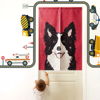 

Children's study partition art cartoon lovely cat dog animal hanging cotton linen door curtain kitchen bathroom home decoration