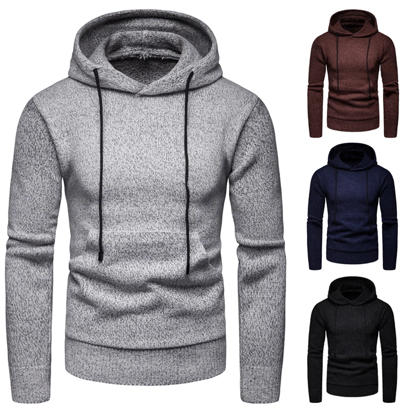 Men Sweater  2019 New Fashion Trend Men's Solid Color Hooded Pullover Knitwear Hooded Sweater Coat