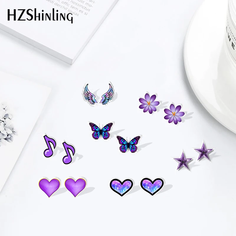 HZSHINLING фиолетовые Волшебные звезды бусины со стразами серьги из полимеров усадки серьги милые аксессуары акриловые серьги эпоксидная смола