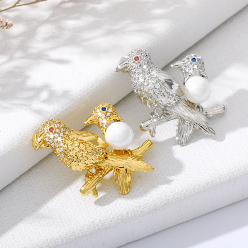 

Vintage Animal Brooch Pin Men And Women Simulated Pearl Zircon Brooch Party Wedding Jewelry Gift Bird Pins Brooches