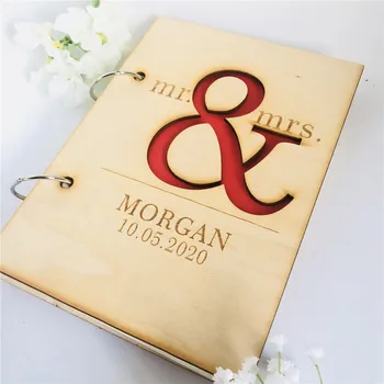 

Custom Mr Mrs Wedding Sign Book Engraved Couples Marriage Wooden Guest Book Unique Wedding Gift Book Party Accessory Supplies