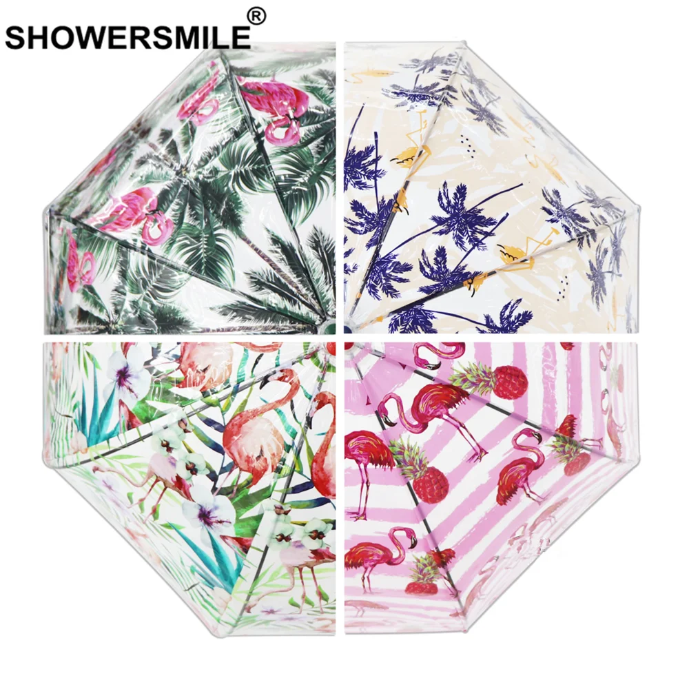 Прозрачный дождевой Зонт SHOWERSMILE женский зеленый прозрачный зонт с принтом