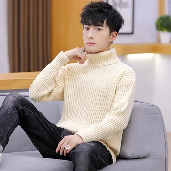 

2020 Men's Autumn and Winter Pullover Solid Color Sweater Youth Fashion Casual Turtleneck Sweater