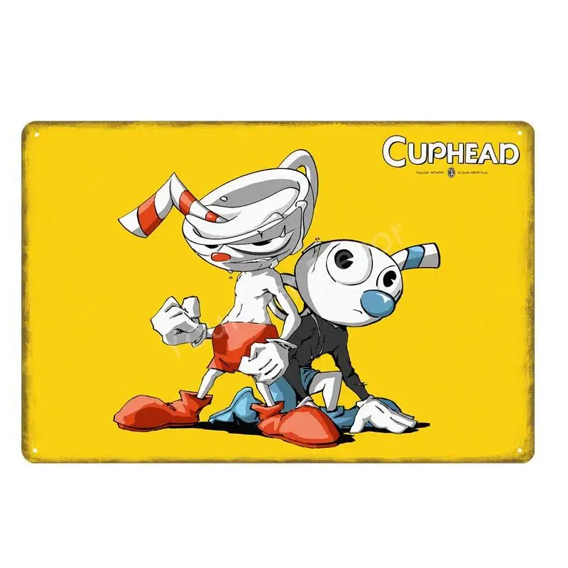 Красный Видео игры Funko поп Cuphead металлический плакат Mugman дьявол легендарная чаша настенные художественные печатные оловянные плакаты домашний декор для детей - Цвет: Красный