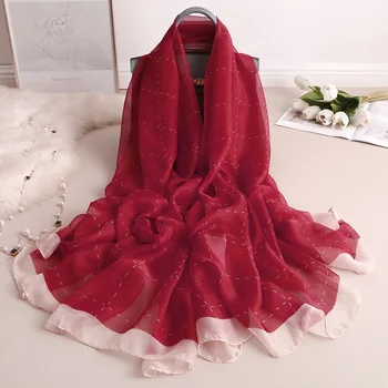 

2020spring autumn warm women's Silk Scarf women's art lattice long sun beach towel sweet long air conditioning shawl head scarf