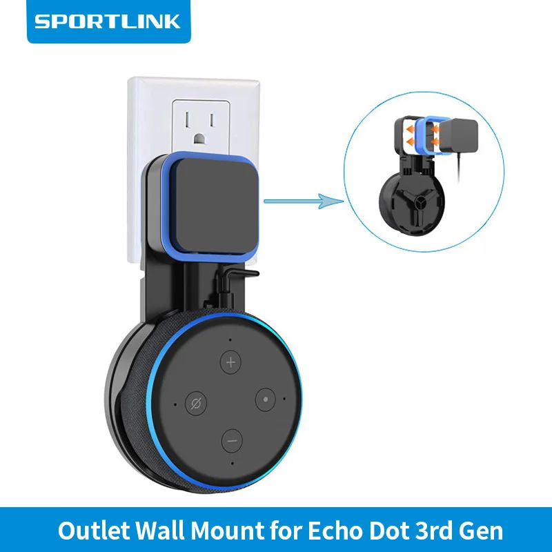 Alexa Outlet Holder Stand Outlet Wall Mount Holder for Echo Dot 3rd Gen Compact Bracket Stand Saves Home & Kitchen Counter Space Black,1 Pack Without Messy Wires or Screws 