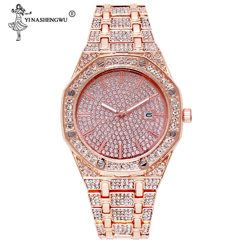 Orologi da polso di marca Hip Hop in oro al quarzo con diamanti da 16 mm con orologio in acciaio inossidabile Micropave CZ Relogio_voghion.com