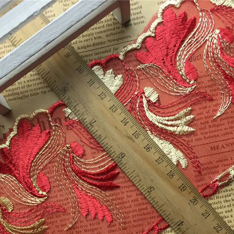 red embroidered lace trim01