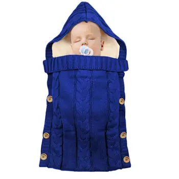 

Winter Warm Newborn Baby Swaddle Wrap Knitted Crochet Blanket Sleeping Bag Toddler Baby Fleece Thicken Hooded Stroller Wrap