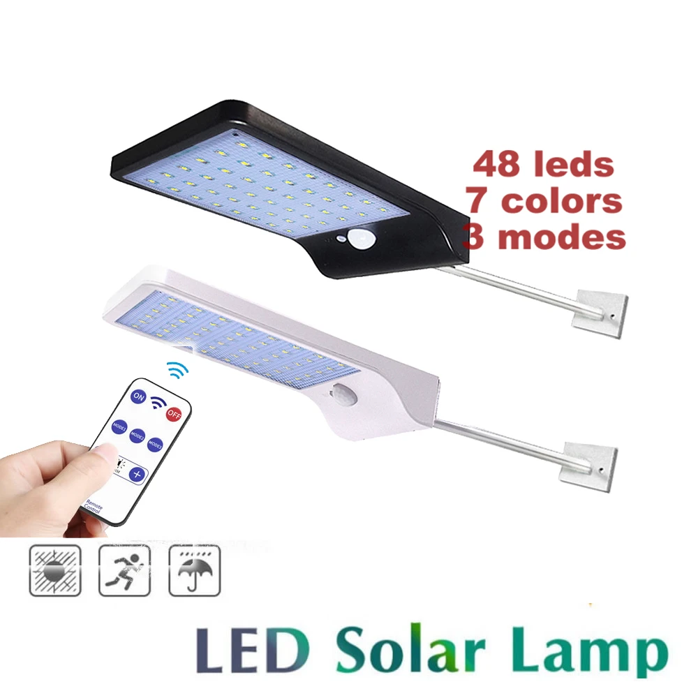 

remote 48/36 led Solar Powered Wall Light PIR Motion Sensor Street Light 3 Modes 7 Color Outdoor IP65 Waterproof Lamp