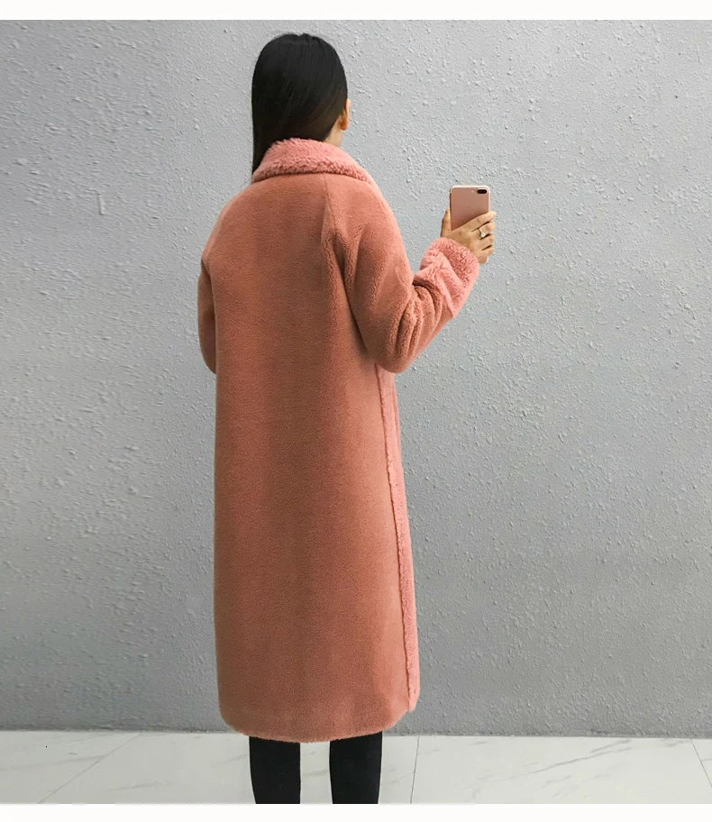 Faux Women Fur Coats Autumn and Winter Thick Warm Long Double-faced Fur jacket vintage Single Breasted Wool Overcoat womens