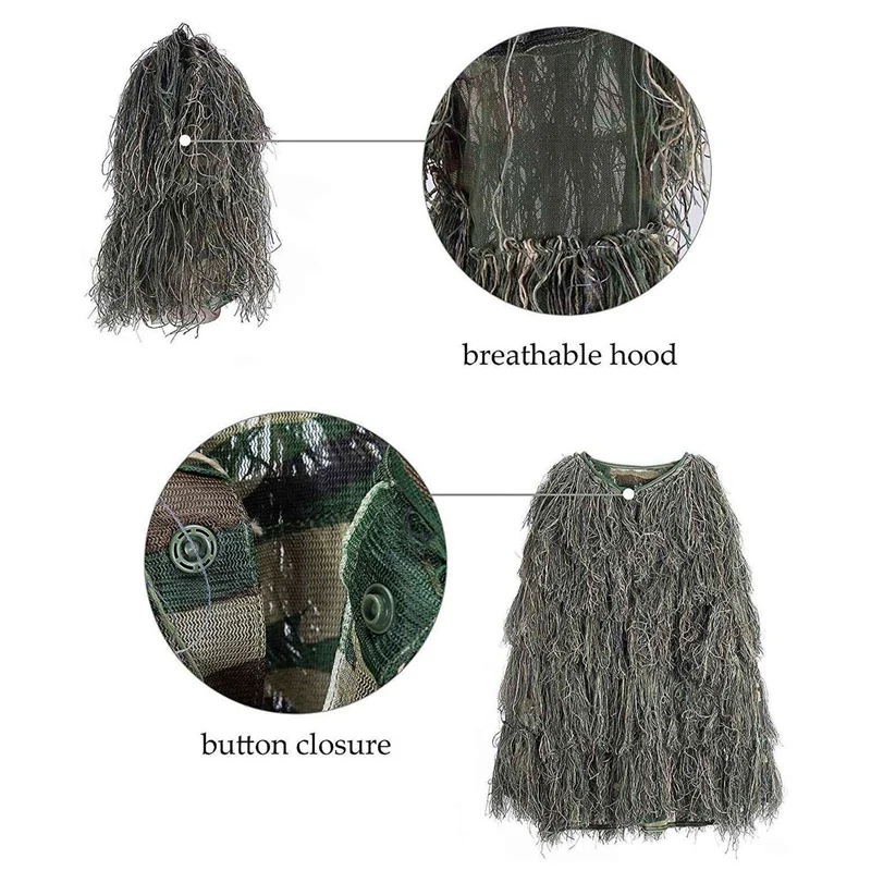Ghillie костюм 3D 4-Piece с сумкой камуфляж охота лес лесной