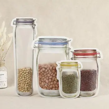 

Reusable Mason Jar Zipper Bags Reusable Mason Jar Bottles Bags Nuts Candy Cookies Bag Waterproof Seal Fresh Food Storage Bag