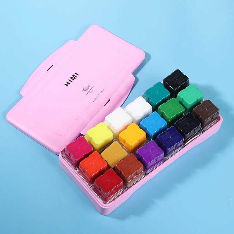 Himi Gouache Paint Set, 24 Colors x 30ml Unique Jelly Cup Design with 3 Paint Brushes and A Palette in A Carrying Case Perfect for Artists, Students