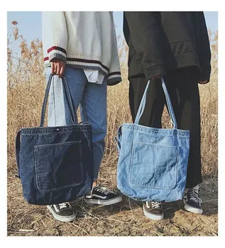 

2020 vintage style women jeans shoulder bags denim shopping tote for girls casual travel bags book bags drop shipping M756