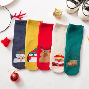 

5 Pairs Children's Socks Christmas Little Snowman Children's Socks Cotton Autumn and Winter Breathable Baby Christmas Socks