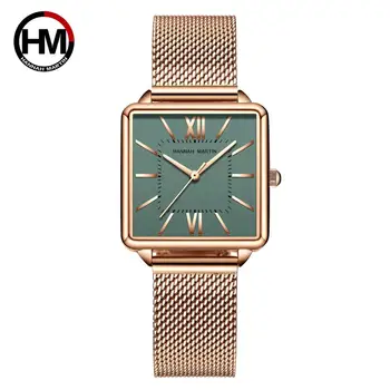 Japan Quartz Movement Green Dial Roman Square Watches Case Stanless Steel Fashion Wristwatch Ladies Rose Gold Watches For Women 1