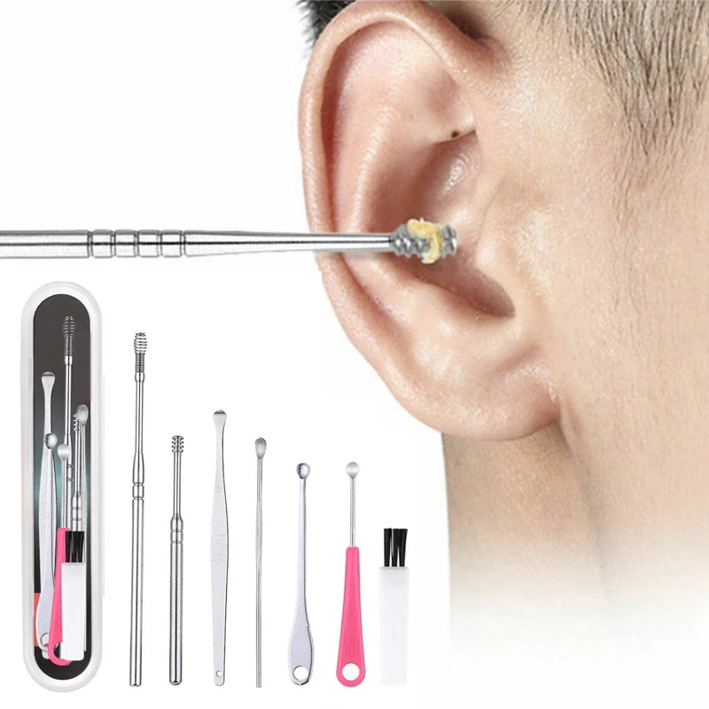 6/7 Stks/set Ear Wax Pickers Rvs Earpick Wax Remover Curette Oor Pick Schoner Oor Schoner Lepel Zorg oor Clean Tool