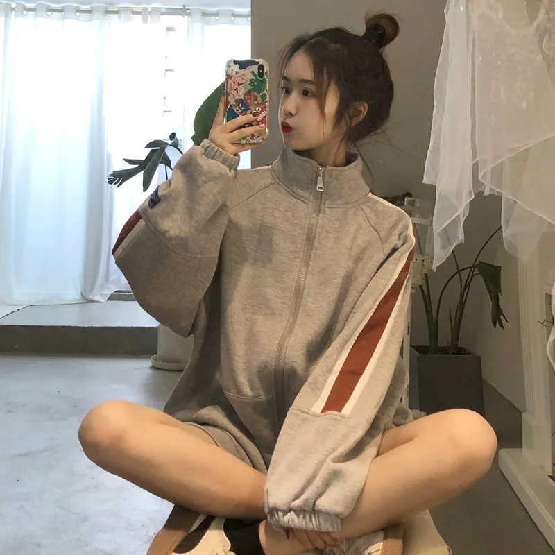 

Casual coat female Korean version of loose autumn and winter new students plus velvet padded collar cardigan baseball uniform
