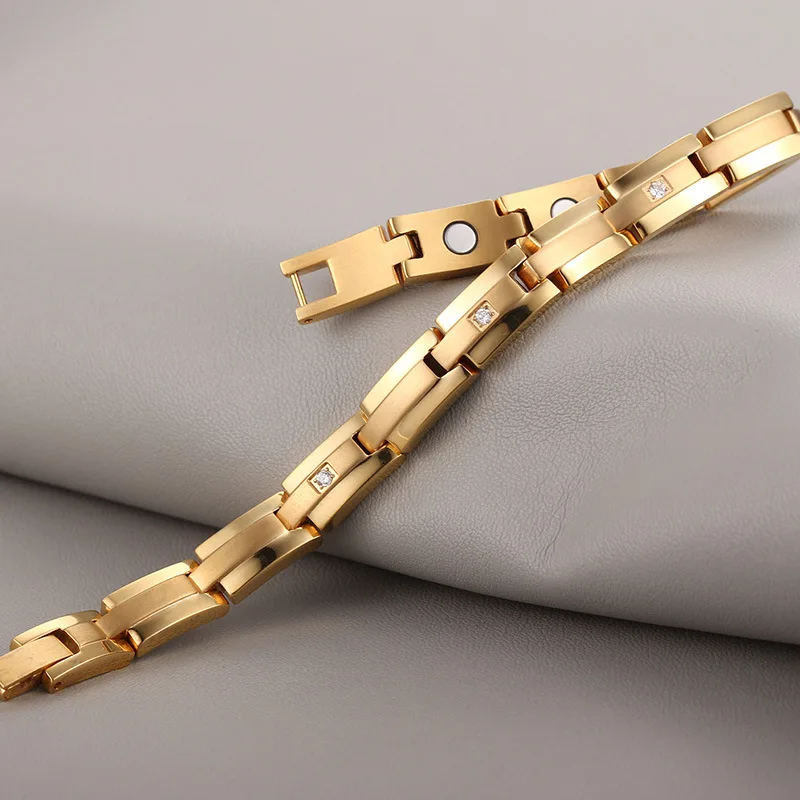 OKtrendy Women Crystal Charm Bracelet Gold Color Power Magnetic Bracelets Benefits Healthy Bio Energy 3000 Gauss Pure Titanium
