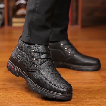 

Winter Men's boots Male Genuine Leather Ankle Boots Warm Plush Snow Boots Waterproof Outdoor Work Boots Men Shoes Botas Hombre