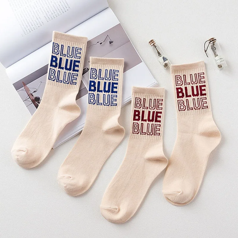 

Autumn Winter Letter Fashion Woman Socks Elastic Sweat Absorption Sox Female Breathable School Style Non-slip Girl Socks DSW410