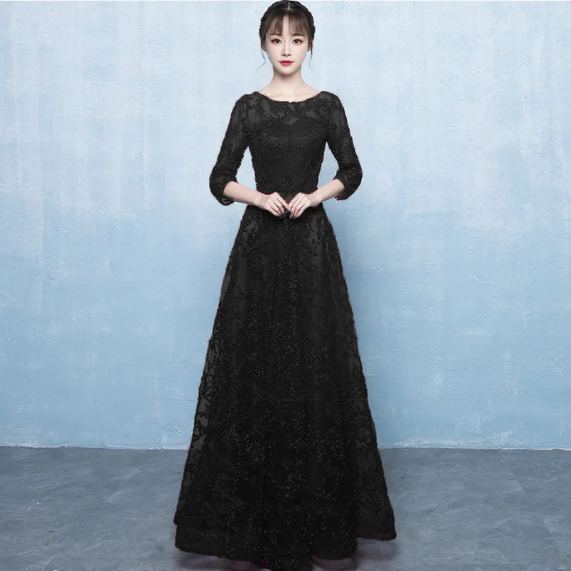 ES2733 платье для выпускного вечера с вырезом лодочкой элегантное вечернее платье Черное вечернее платье в пол вечернее платье - Цвет: picture style