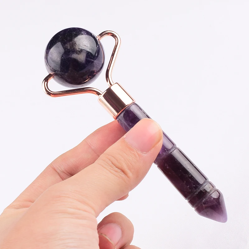 

Инструмент для ухода за лицом и похудения, роликовый шар из натурального аметиста, массажная палочка с кристаллами для лифтинга лица, массажер для красоты кожи вокруг глаз
