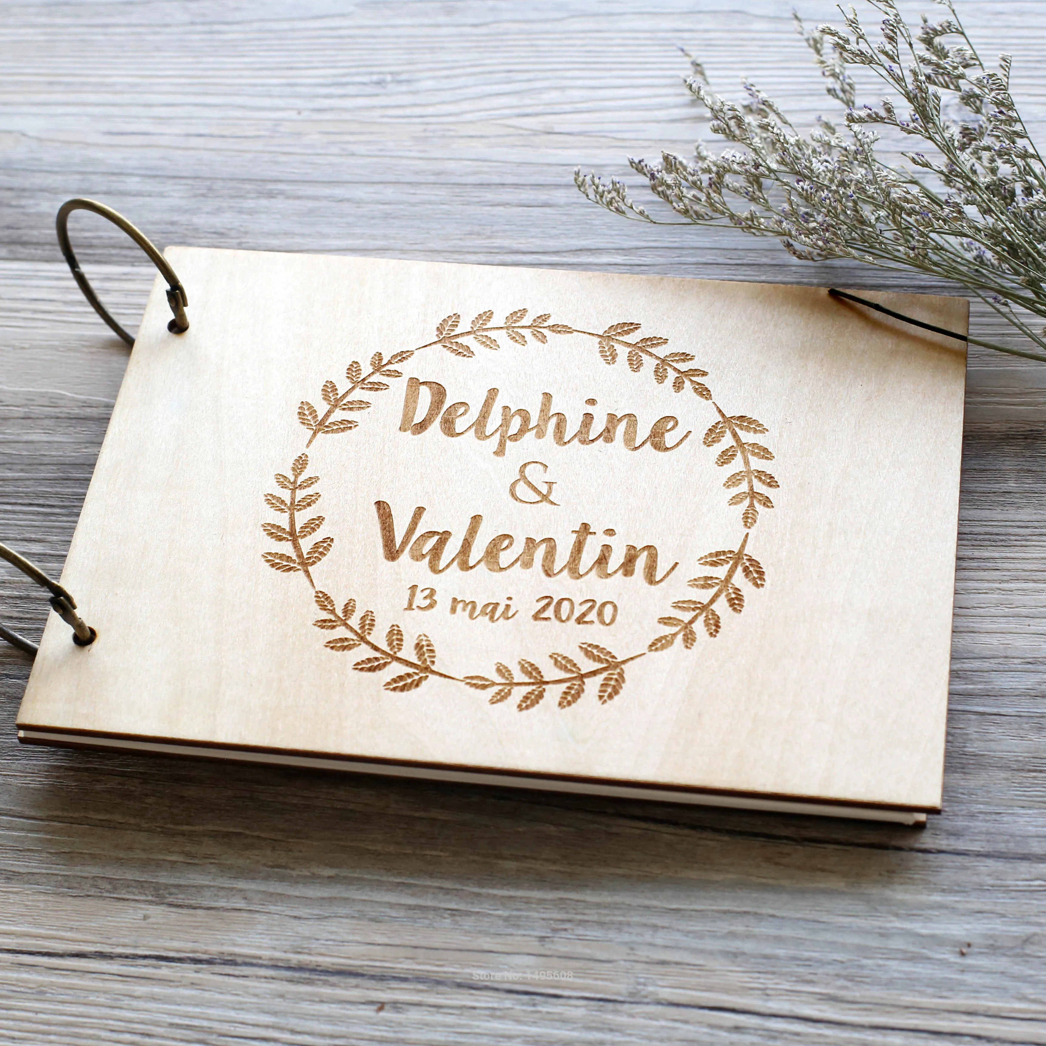 Wreath Wedding Guestbook ,Photo album bridal shower engagement anniversary -Rustic Wedding gifts,Wood rustic wedding guest book,