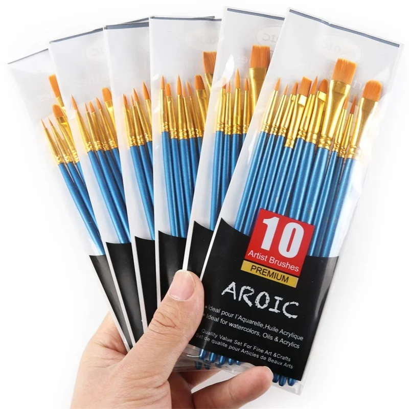 Painting Brush Set, 1-10 Packs /10Pieces, Nylon Brush Head, Suitable for Oil and Watercolor, Perfect Suit of Art oil Painting