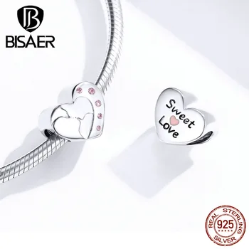 

Romantic Beads BISAER 100% 925 Sterling Silver Kissing Couple Beads Love Heart Charms Original Silver 925 Jewelry EFC182