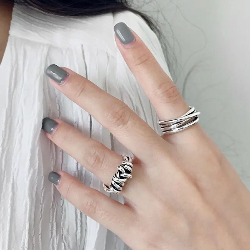 

Silvology 925 Sterling Silver Weave Line Tie Rings Vintage Irregular Design High Quality Thick Rings for Women Korea Jewelry